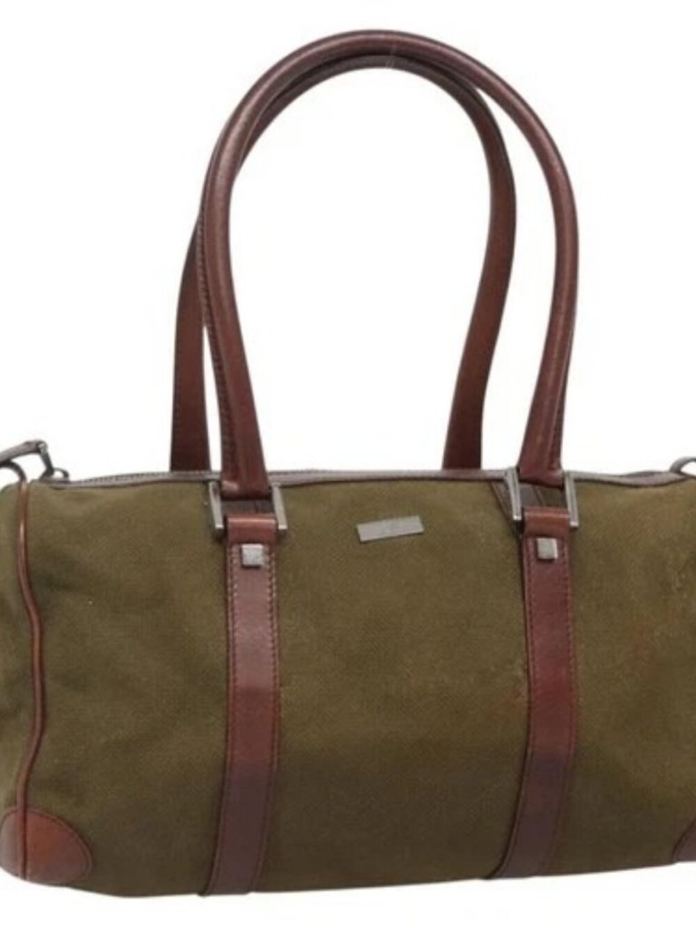 GUCCI Hand Bag Canvas Leather Khaki Brown 30458 Auth 135059